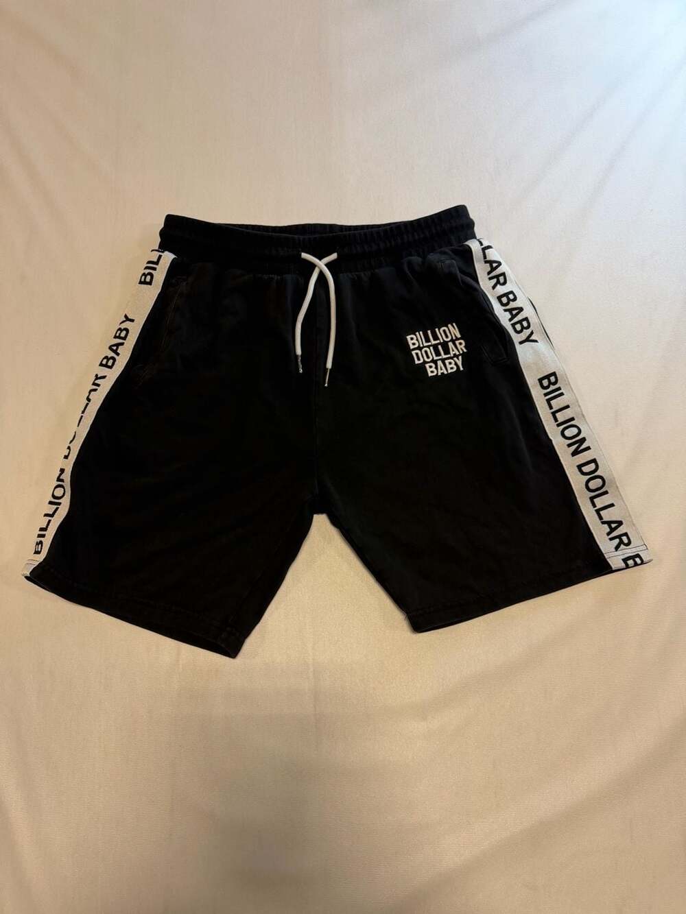 Billion Dollar Baby Black Fleece Logo Shorts with Side Stripe Tape
